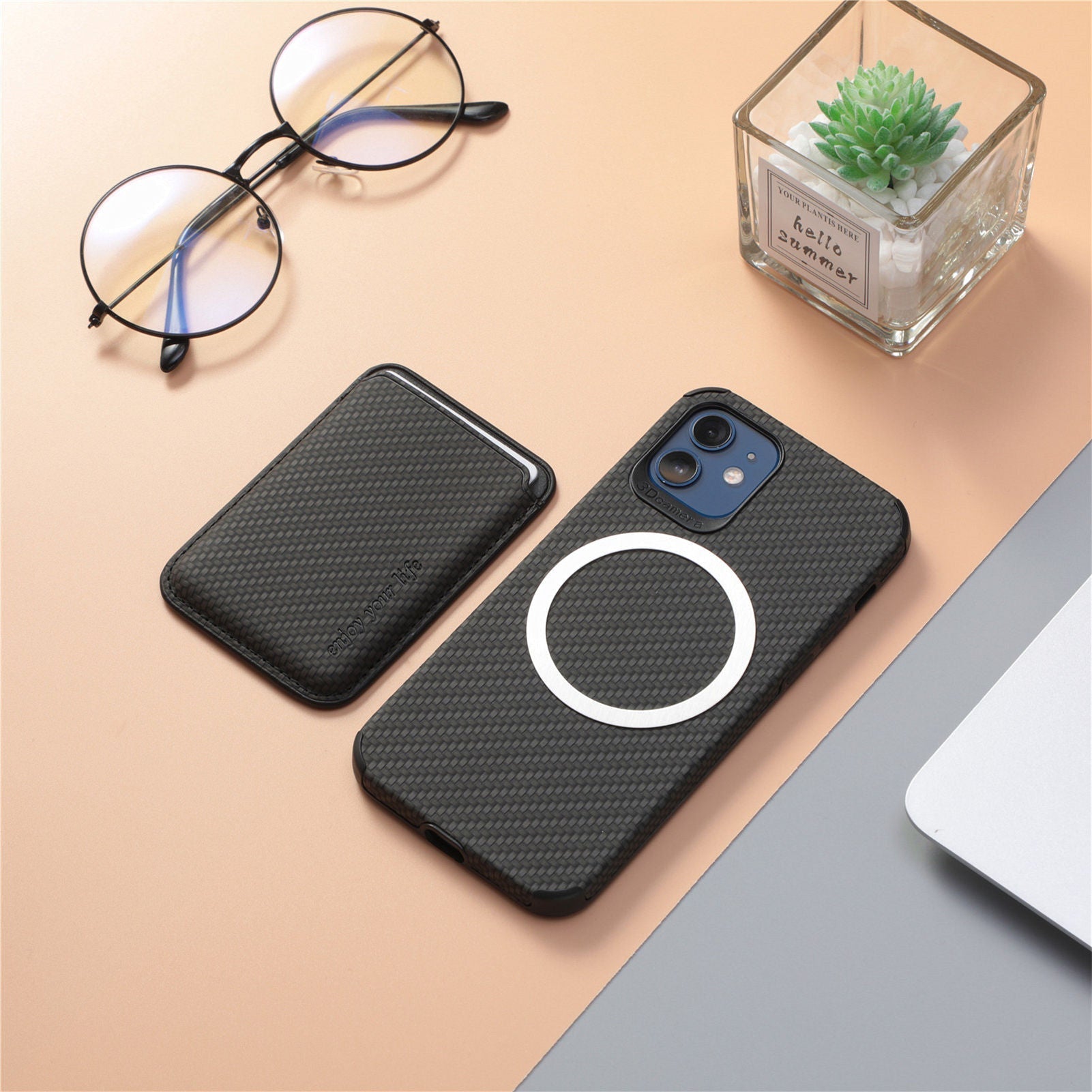 Case iPhone Malha de Silicone Respirável com Carteira Magnética 2 em 1