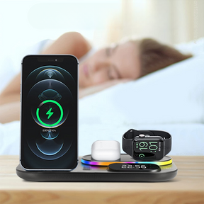 Carregador sem Fio 4 em 1 com Relógio Digital